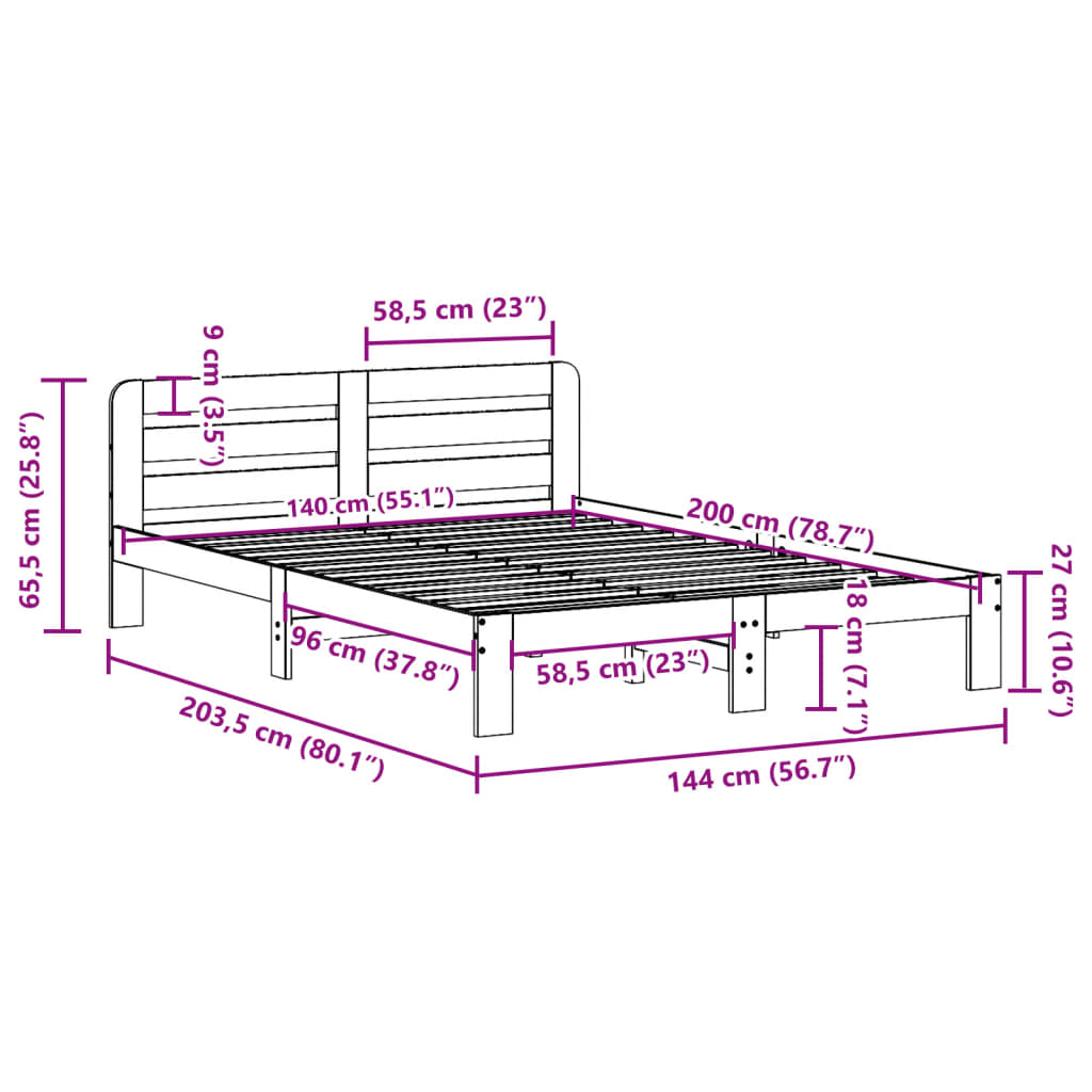vidaXL Bed Frame without Mattress Wax Brown 140x200 cm Solid Wood Pine