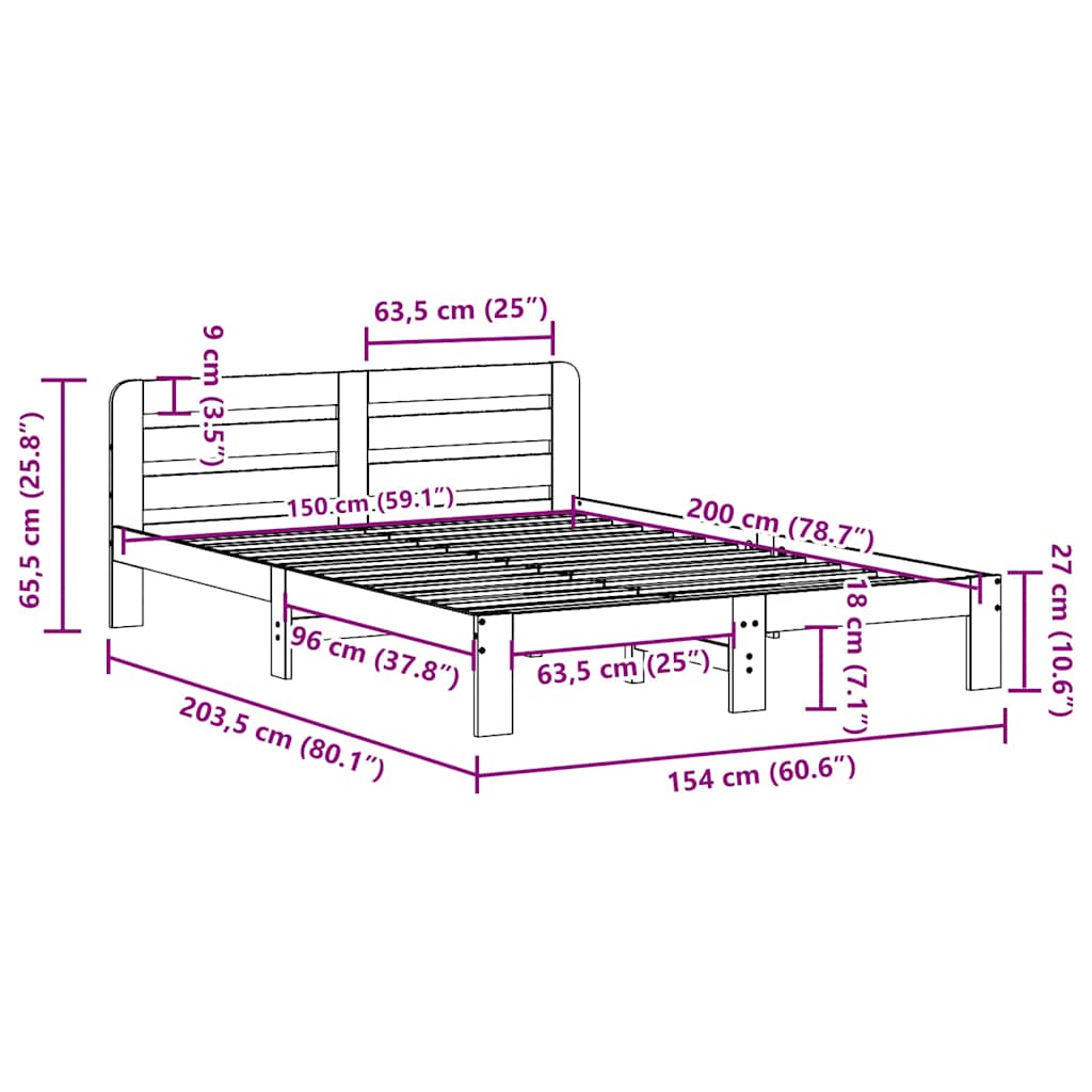vidaXL Bed Frame without Mattress Wax Brown 150x200 cm Solid Wood Pine