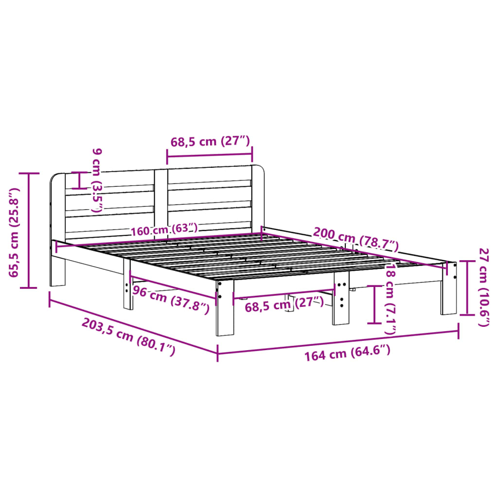 vidaXL Bed Frame without Mattress 160x200 cm Solid Wood Pine