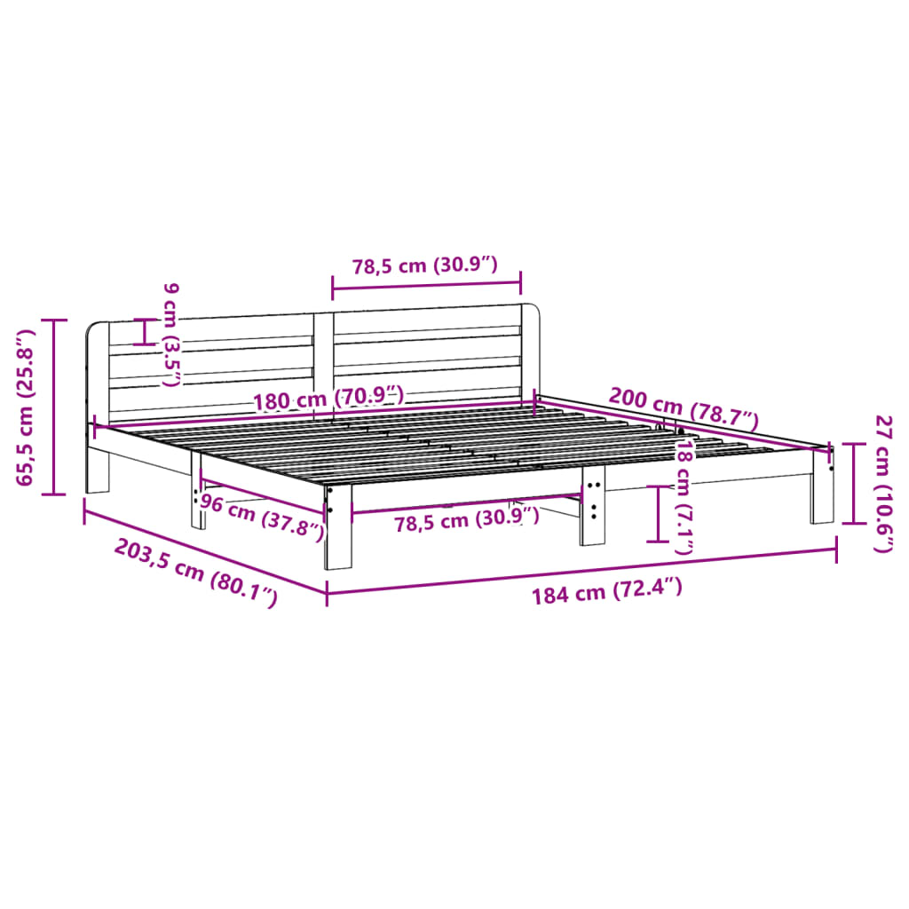 vidaXL Bed Frame without Mattress 180x200 cm Super King Solid Wood Pine