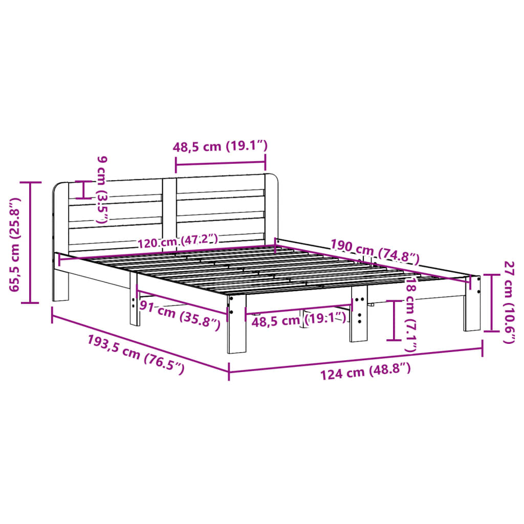 vidaXL Bed Frame without Mattress Wax Brown 120x190 cm Small Double Solid Wood Pine