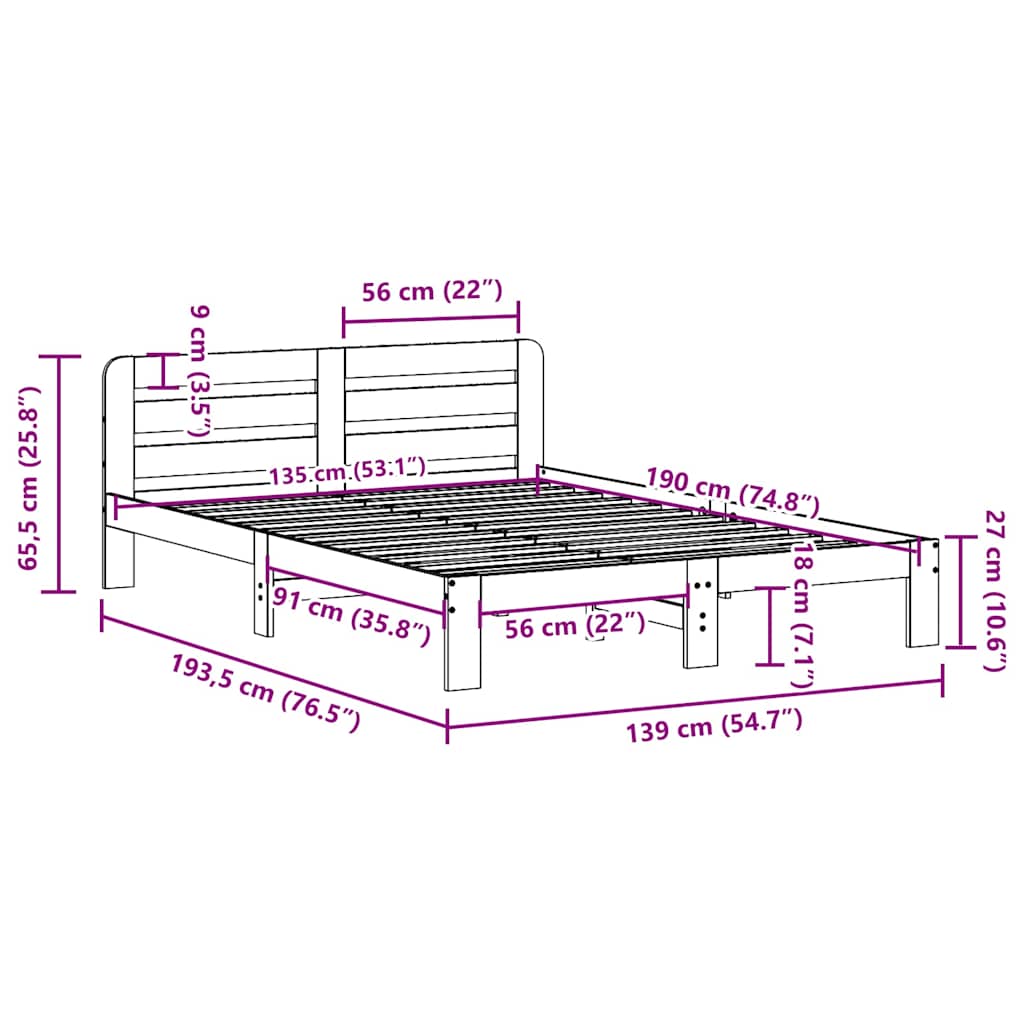 vidaXL Bed Frame without Mattress White 135x190 cm Solid Wood Pine