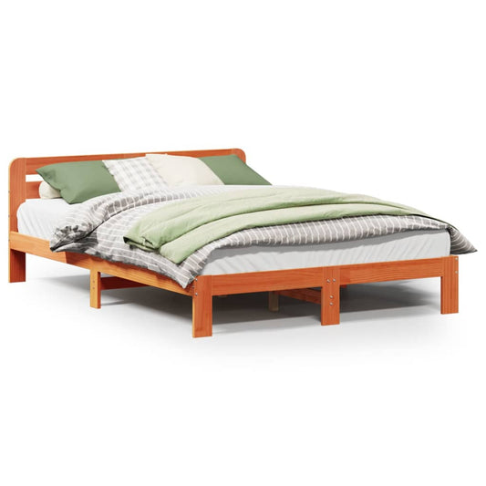 vidaXL Bed Frame without Mattress Wax Brown 140x190 cm Solid Wood Pine