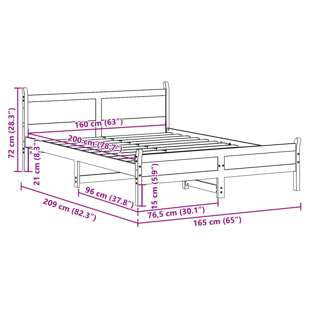 vidaXL Bed Frame without Mattress Wax Brown 160x200 cm Solid Wood Pine