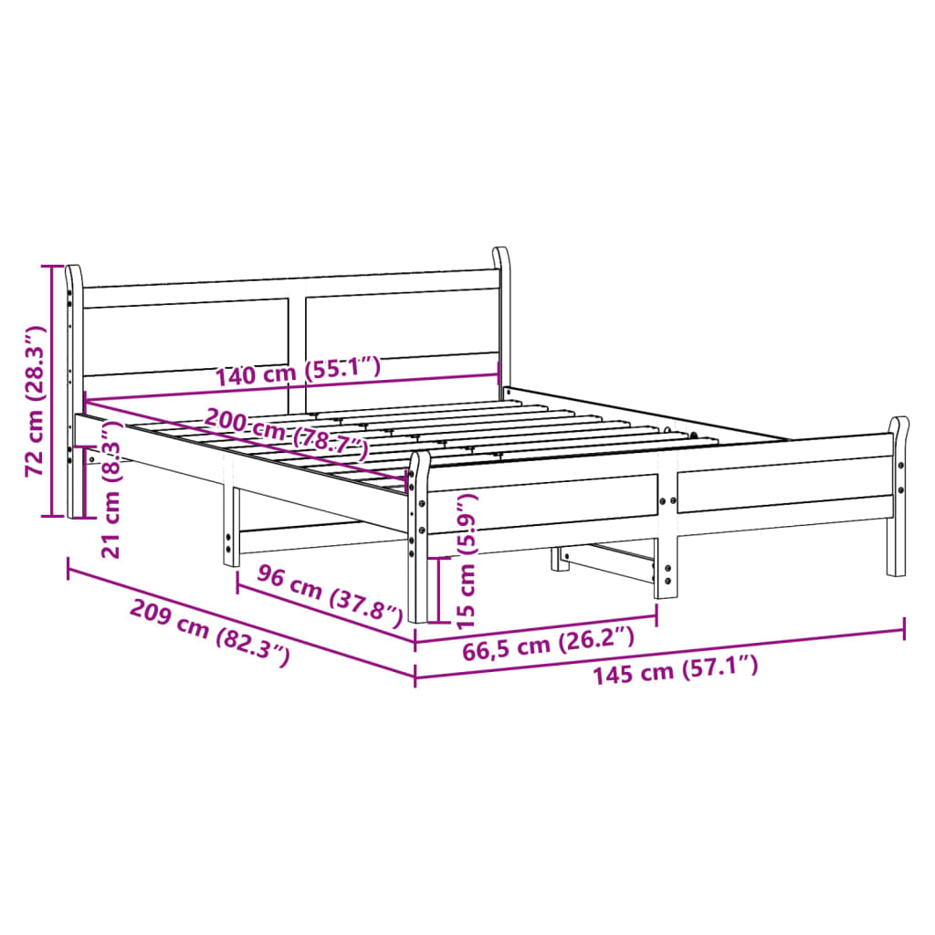 vidaXL Bed Frame without Mattress 140x200 cm Solid Wood Pine