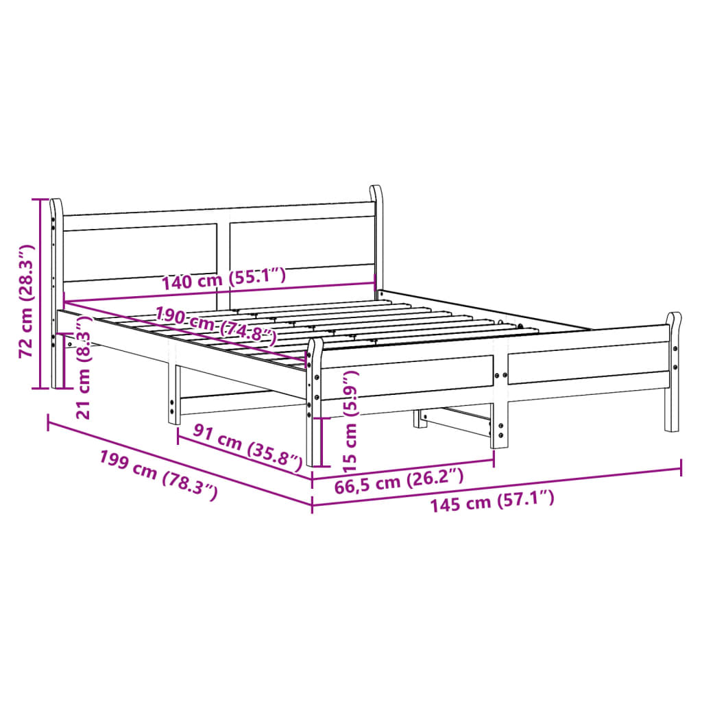 vidaXL Bed Frame without Mattress 140x190 cm Solid Wood Pine