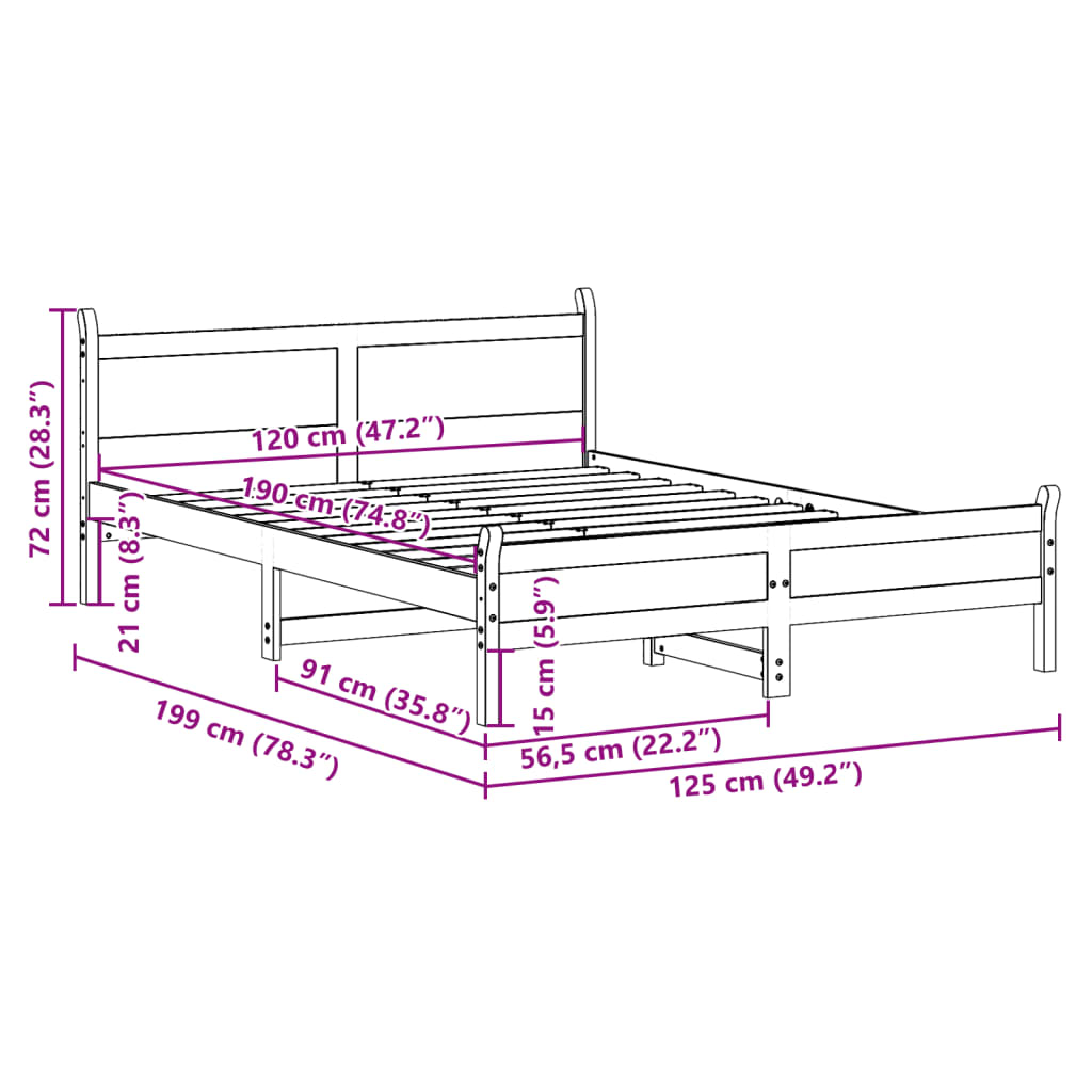 vidaXL Bed Frame without Mattress 120x190 cm Small Double Solid Wood Pine
