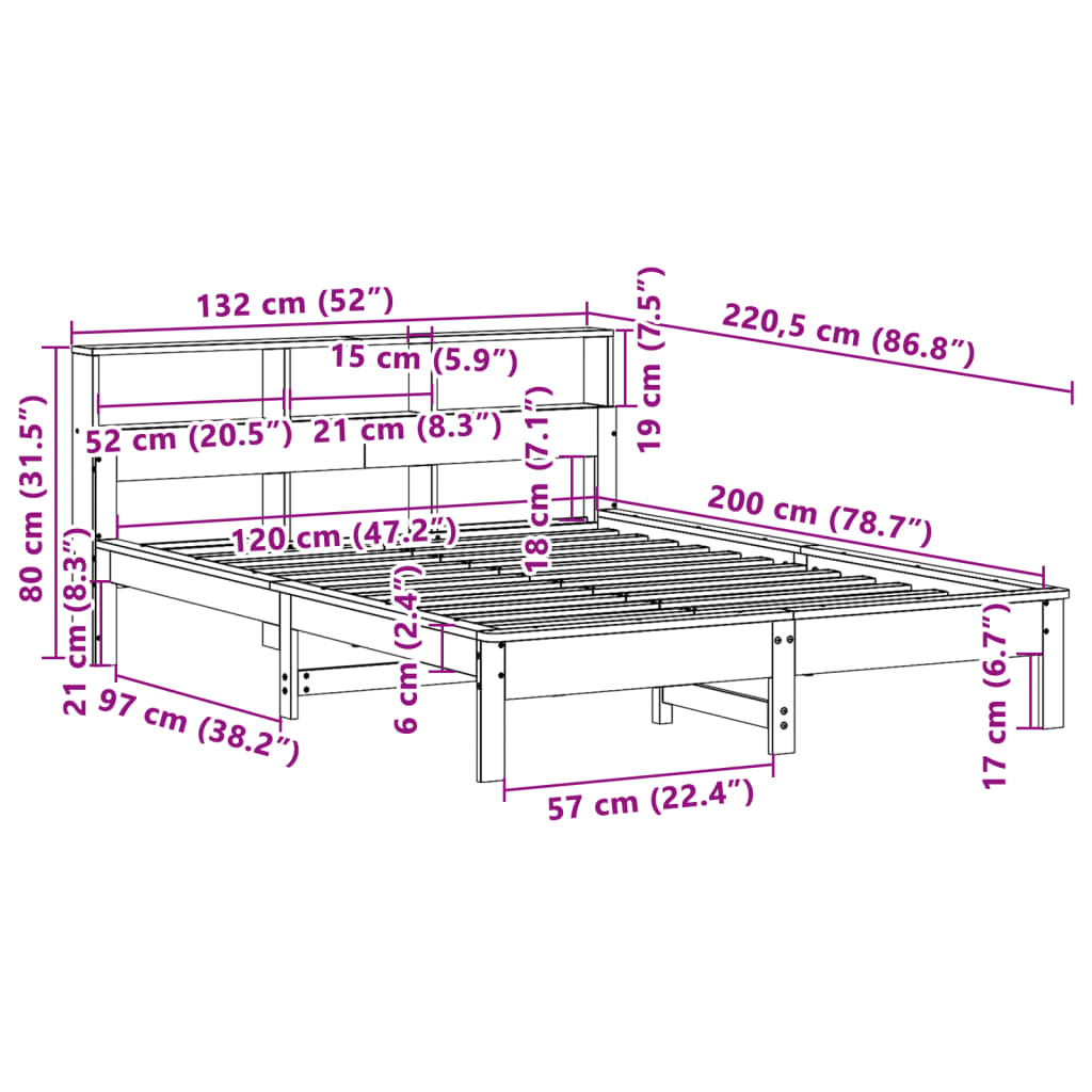 vidaXL Bookcase Bed without Mattress 120x200 cm Solid Wood Pine