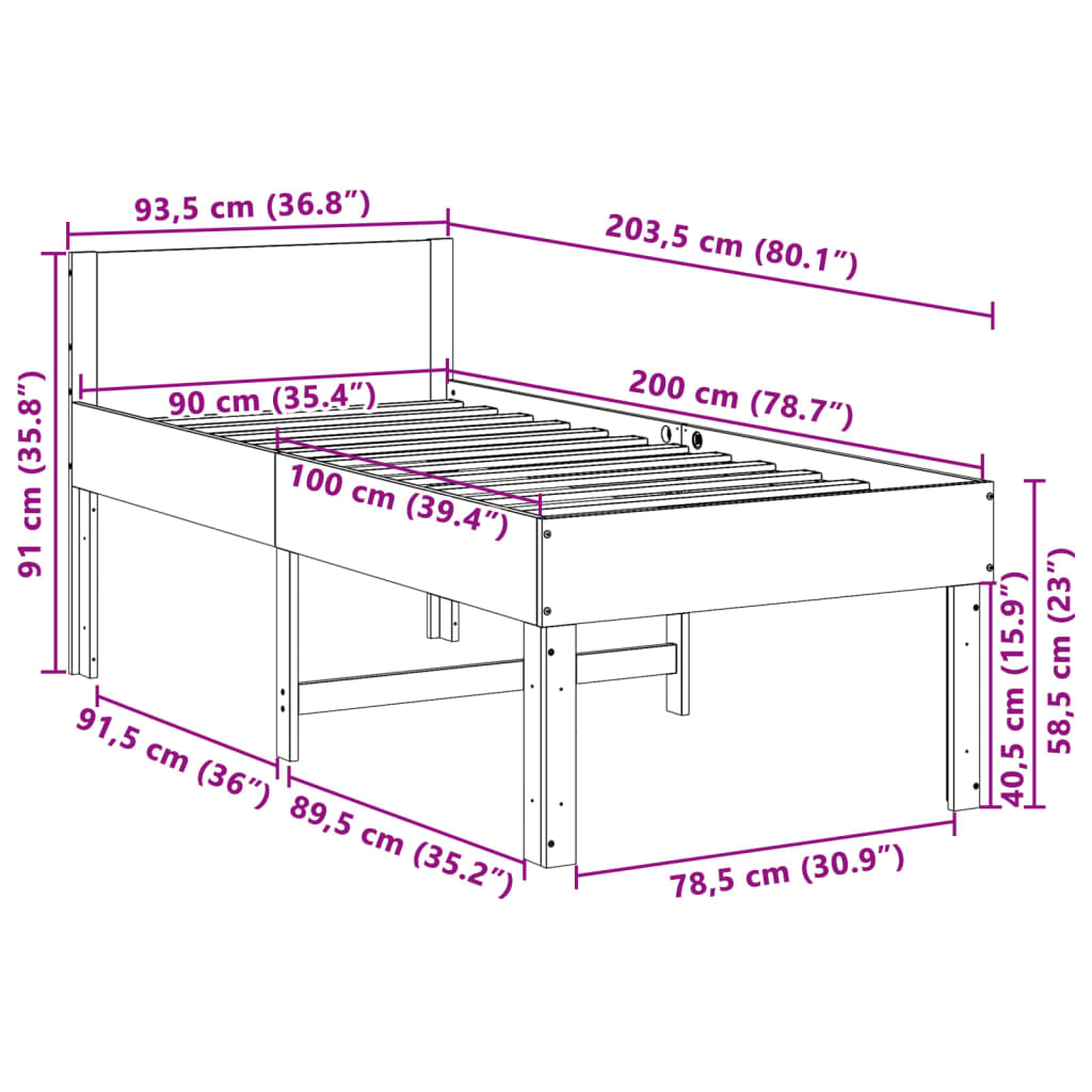 vidaXL Bed Frame without Mattress White 90x200 cm Solid Wood Pine