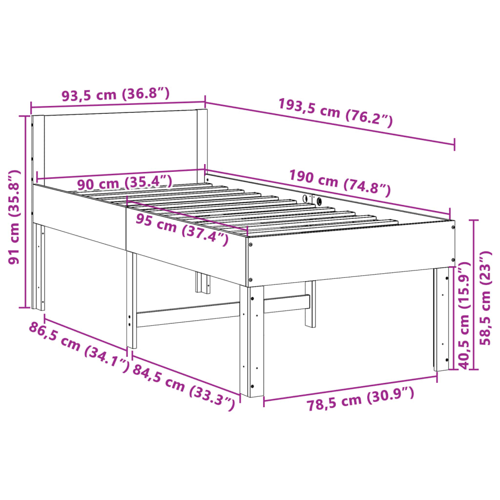vidaXL Bed Frame without Mattress 90x190 cm Single Solid Wood Pine