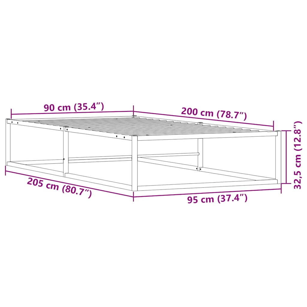 vidaXL Bed Frame without Mattress White 90x200 cm Metal