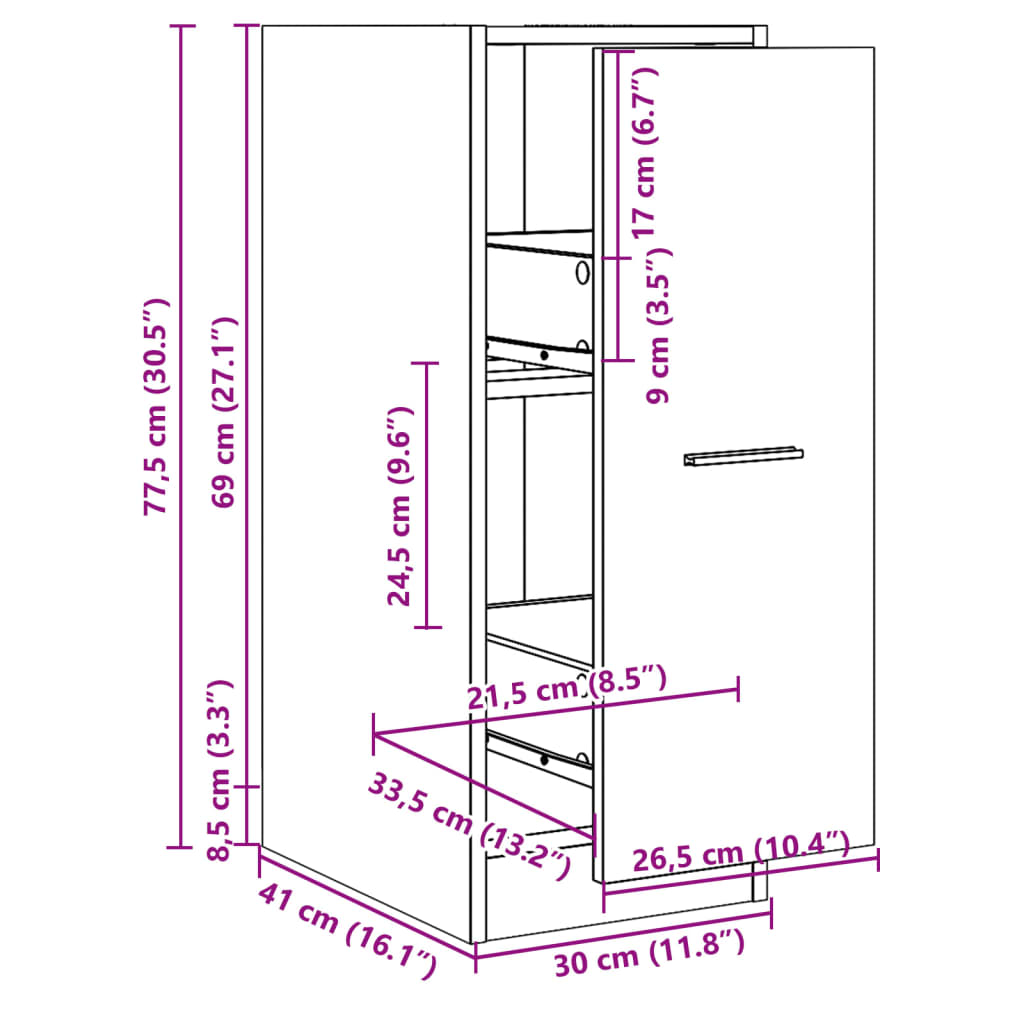 vidaXL Apothecary Cabinet Black 30x41x77,5 cm Engineered Wood