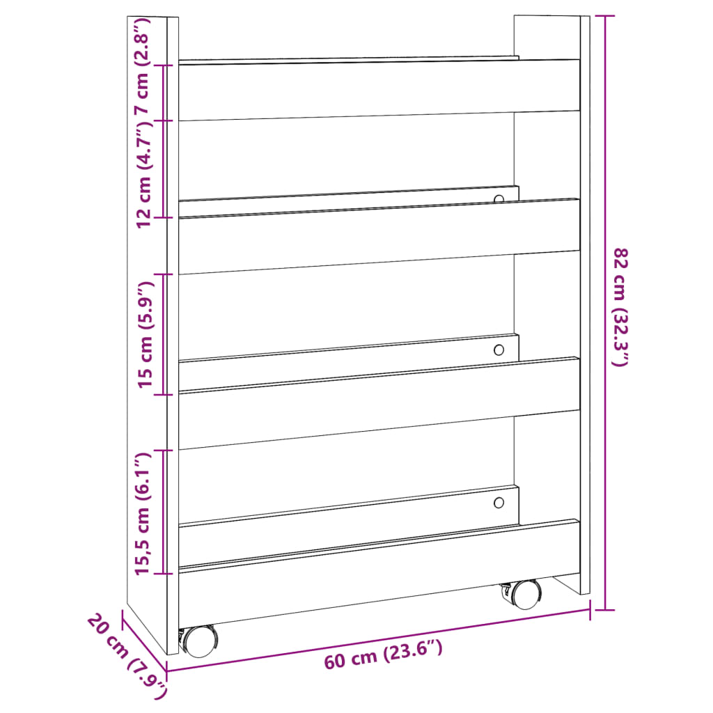 vidaXL Narrow Storage Trolley 4 Tier White Engineered Wood
