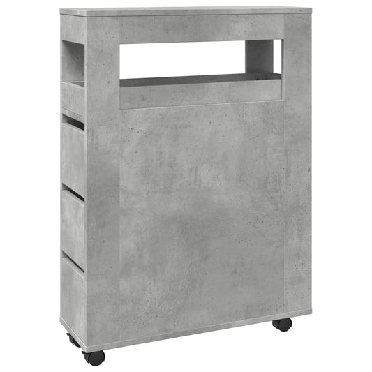 vidaXL Narrow Bathroom Cabinet with Wheels Concrete Grey Engineered Wood