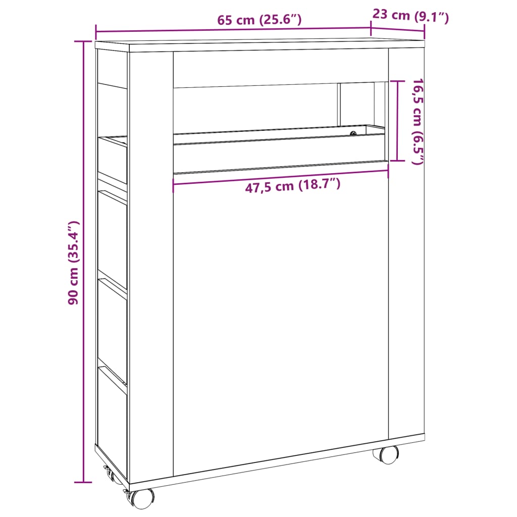 vidaXL Narrow Bathroom Cabinet with Wheels Smoked Oak Engineered Wood