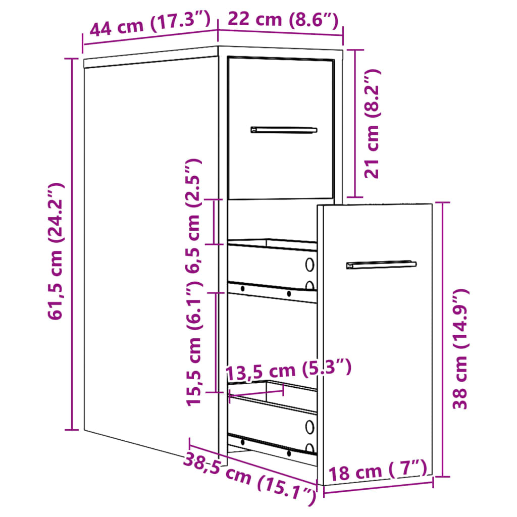 vidaXL Narrow Bathroom Cupboard with Wheels Artisian Oak