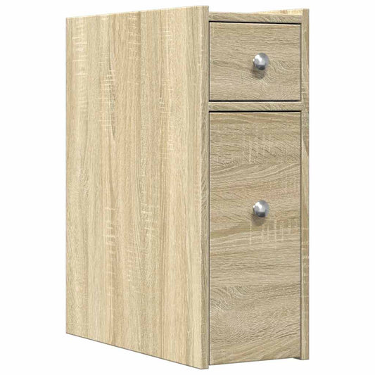 vidaXL Narrow Bathroom Cupboard with Wheels Sonoma Oak Engineered Wood
