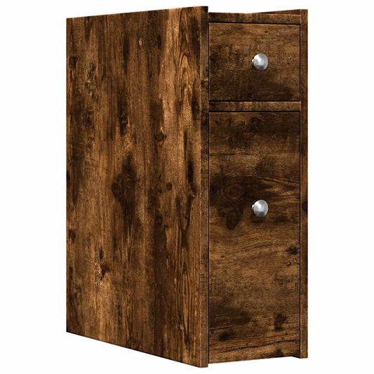 vidaXL Narrow Bathroom Cupboard with Wheels Smoked Oak Engineered Wood