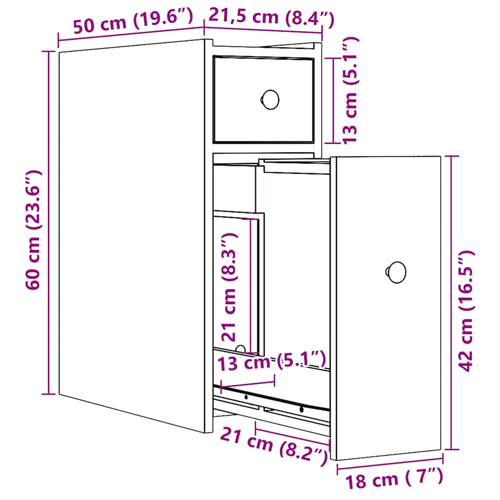 vidaXL Narrow Bathroom Cupboard with Wheels Artisian Oak