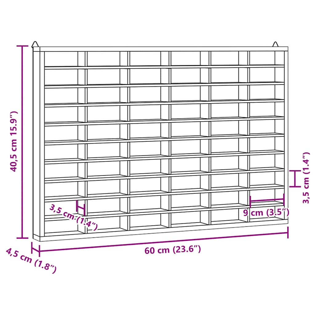 vidaXL Wooden Collector's Display Case 60 Compartments 60x4.5x40.5 cm