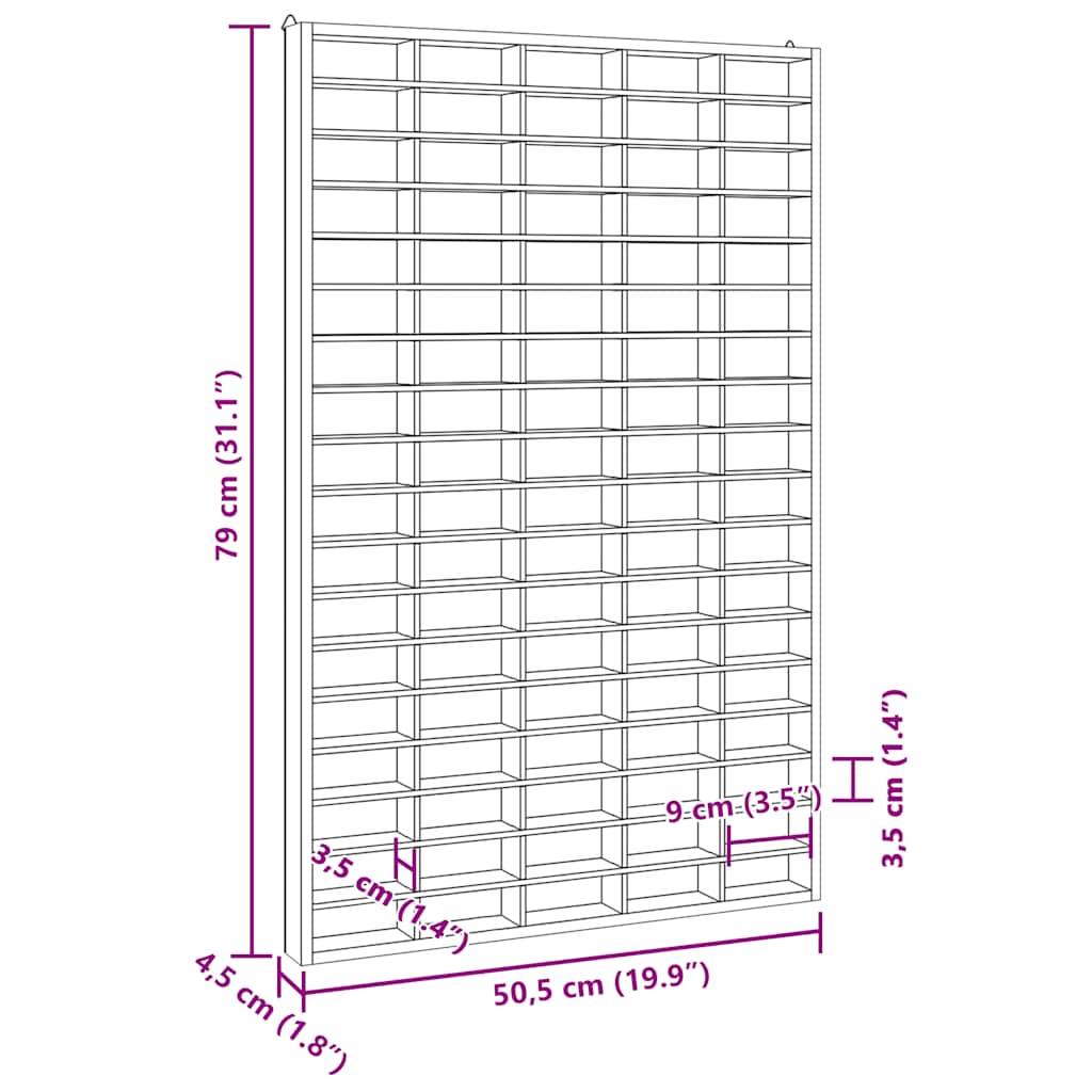 vidaXL Wooden Collector's Display Case 90 Compartments 50.5x4.5x79 cm