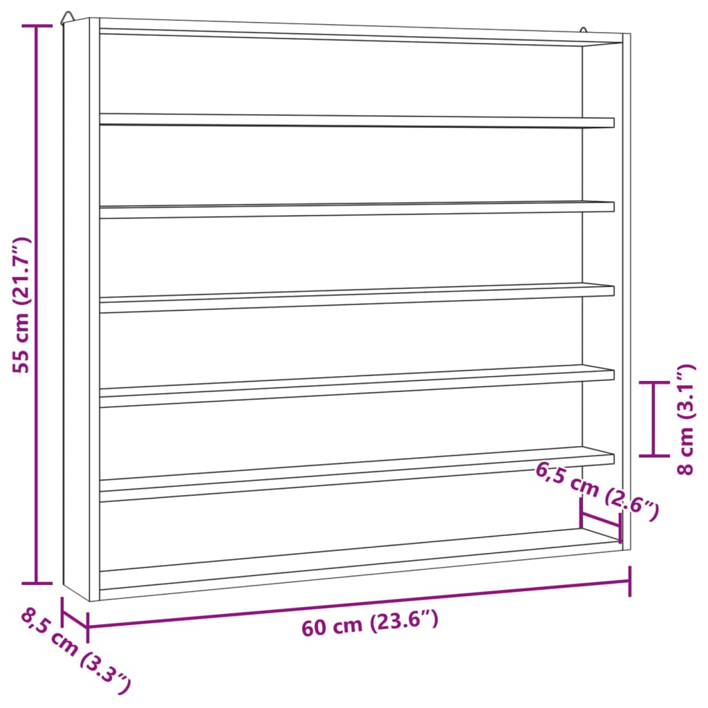 vidaXL Wooden Collector's Display Case with 6 Shelves 60x8.5x55cm