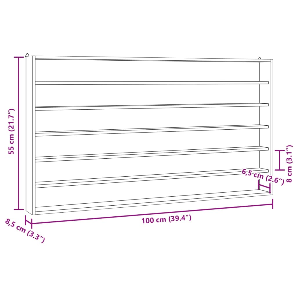 vidaXL Wooden Collector's Display Case with 6 Shelves 100x9x55 cm