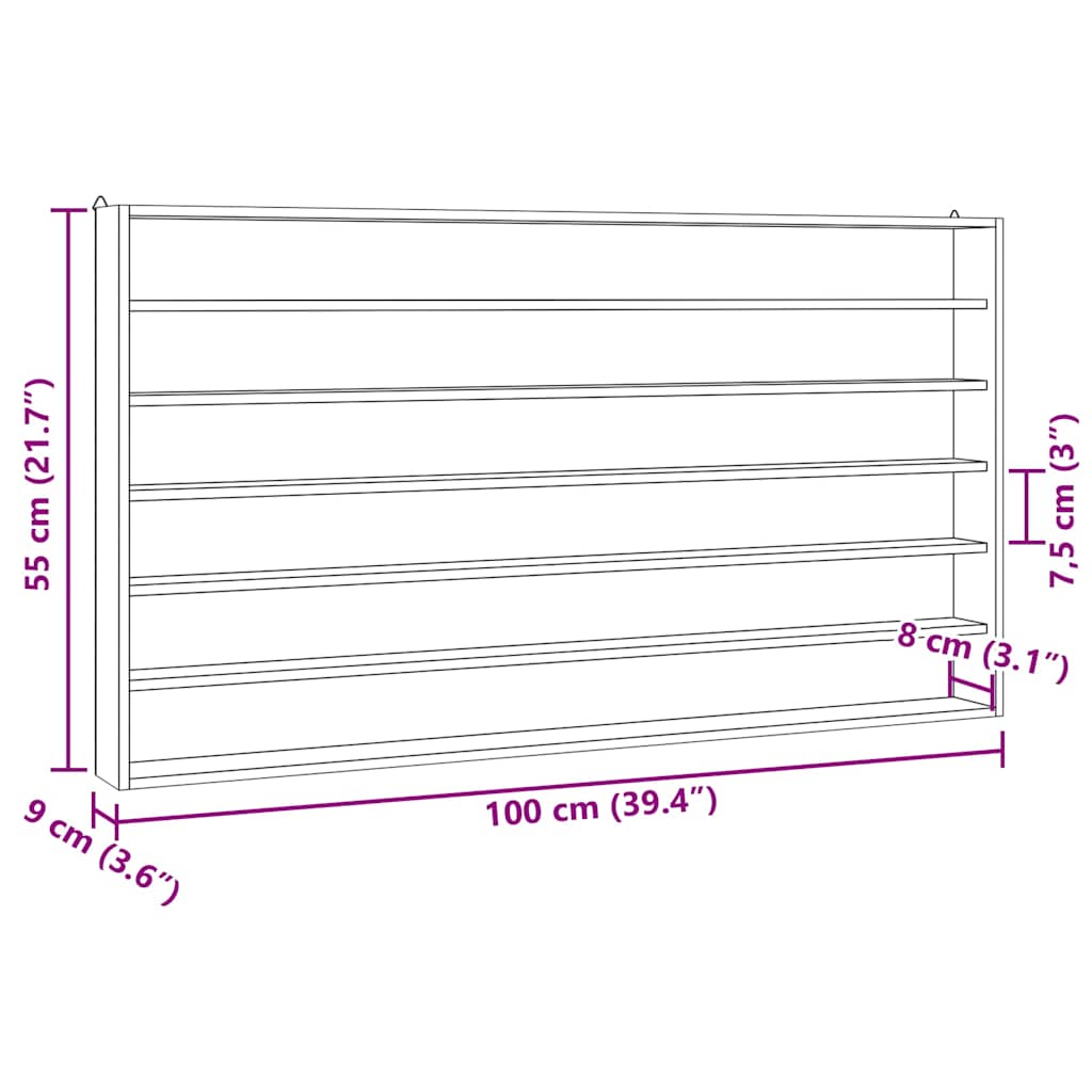 vidaXL Wooden Collector's Display Case with 6 Shelves 100x9x55 cm