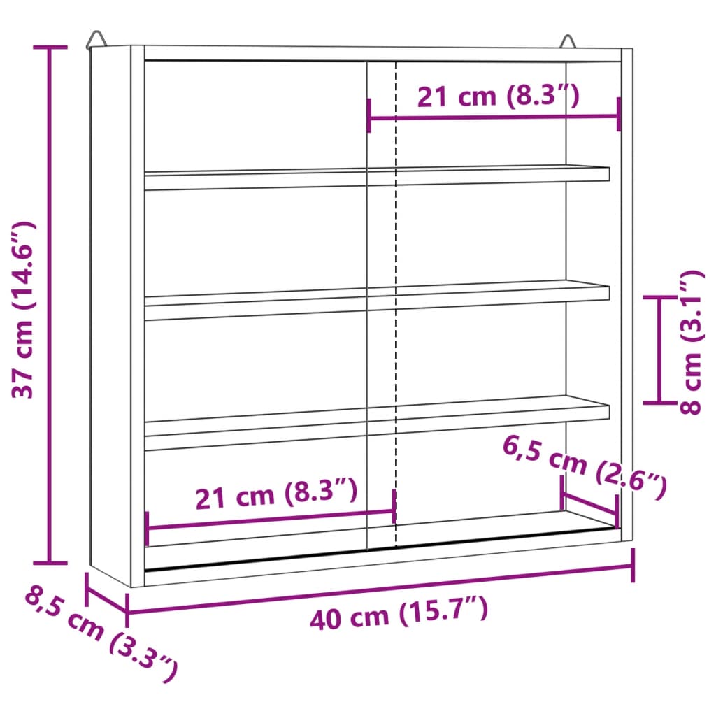 vidaXL Wooden Collector's Display Case with Doors 40x8,5x37cm