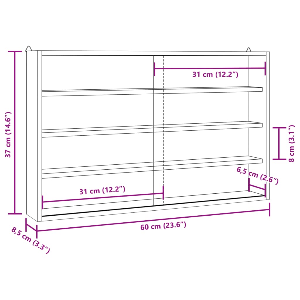 vidaXL Wooden Collector's Display Case with Doors 60x8.5x37cm