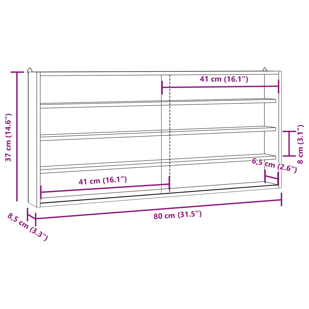 vidaXL Wooden Collector's Display Case with Doors 80x8,5x37cm