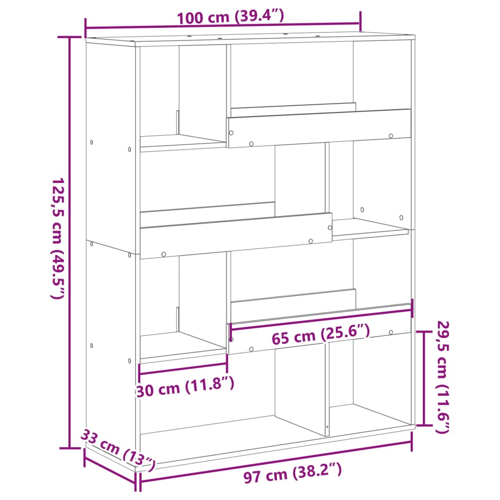 vidaXL Bookcase White 100x33x125,5 cm Engineered Wood