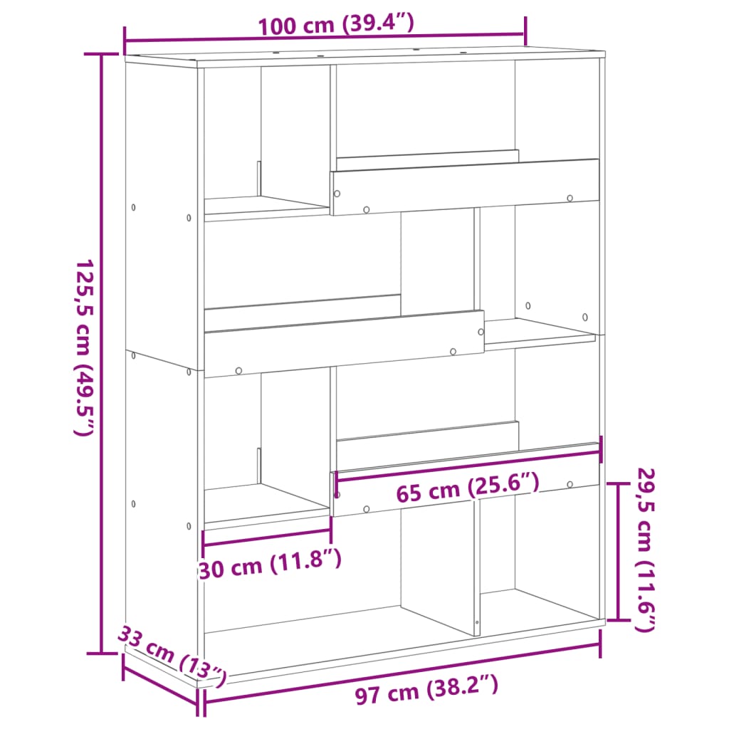 vidaXL Bookcase Grey Sonoma 100x33x125,5 cm Engineered Wood