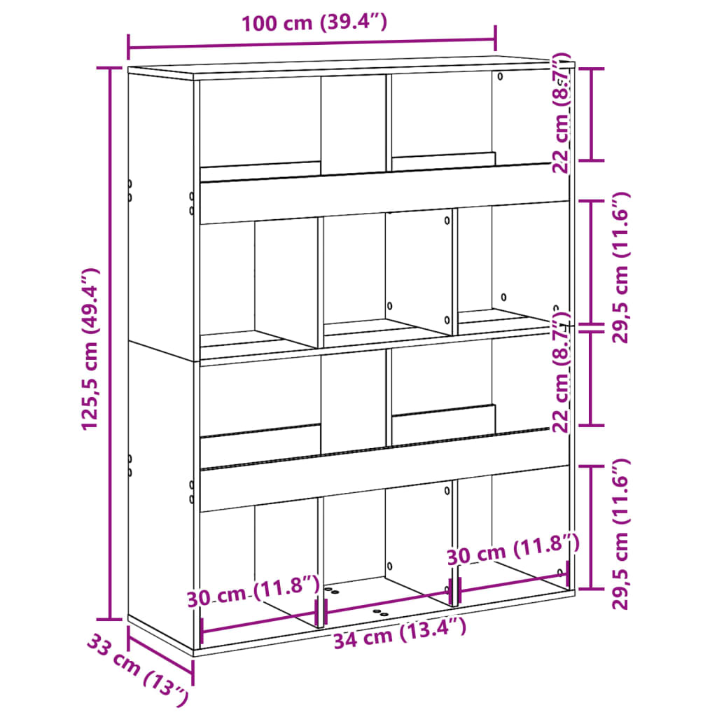 vidaXL Bookcase Concrete Grey 100x33x125,5 cm Engineered Wood