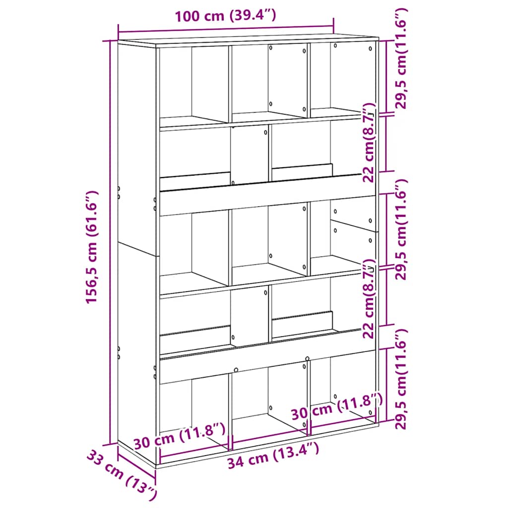 vidaXL Bookcase Black 100x33x156,5 cm Engineered Wood