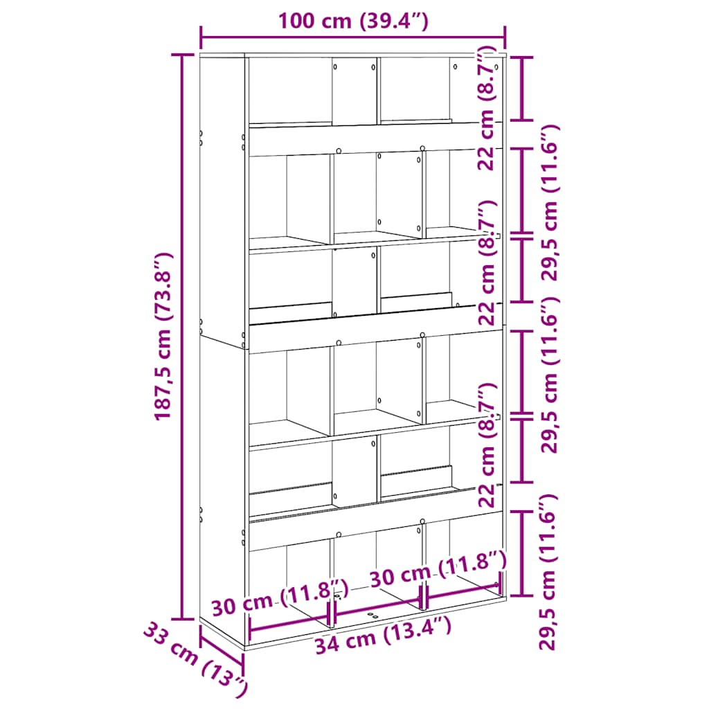 vidaXL Bookcase Artisan Oak 100x33x187,5 cm Engineered Wood