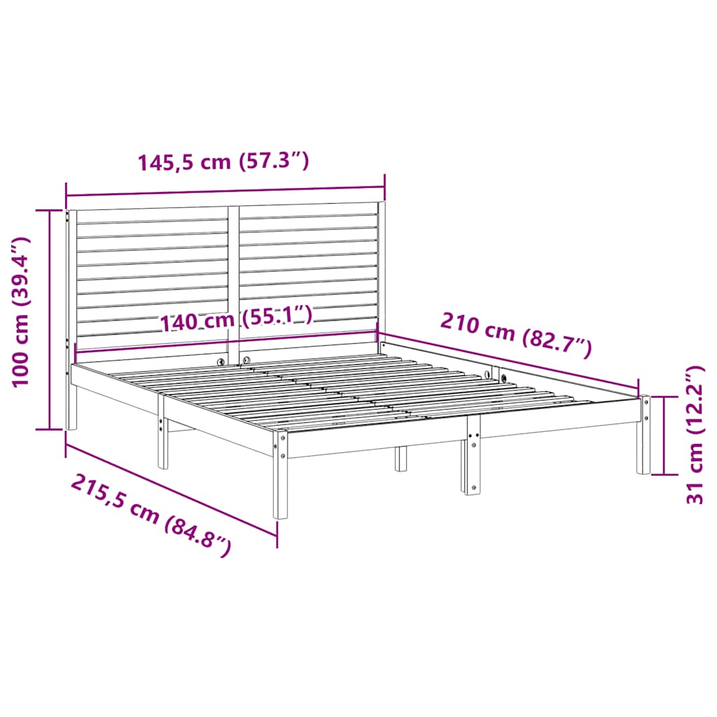 vidaXL Extra Long Bed Frame without Mattress White 140x210 cm Solid Wood