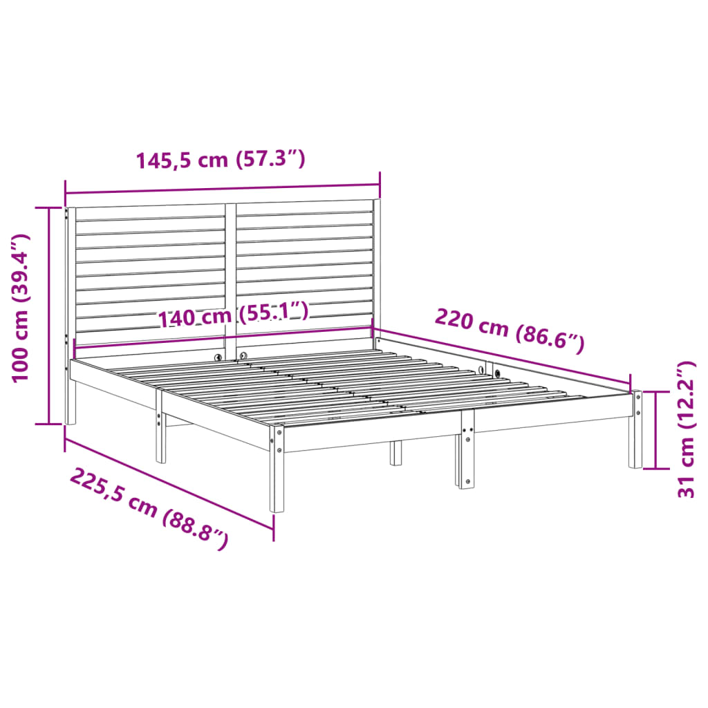 vidaXL Extra Long Bed Frame without Mattress 140x220 cm Solid Wood