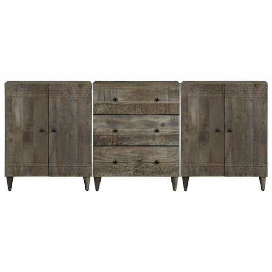 vidaXL 3 Piece Sideboards Light Grey 60x33,5x75 cm Solid Wood Mango