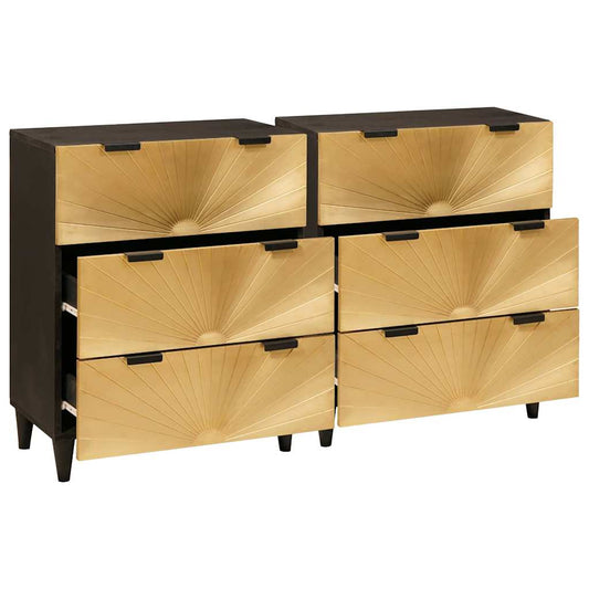 vidaXL Sideboard Set 2 pcs Black and Brass 120 x 33 x 75 cm
