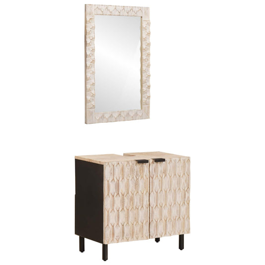vidaXL Bathroom Sets with Storage White Wash Finish Solid Mango Wood