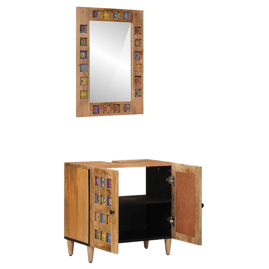 vidaXL Bathroom Furniture Set with Door 2 pcs Natural Solid Mango Wood
