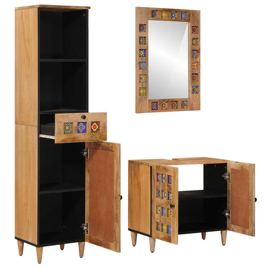 vidaXL Bathroom Furniture Set with Door 3 pcs Natural Solid Mango Wood