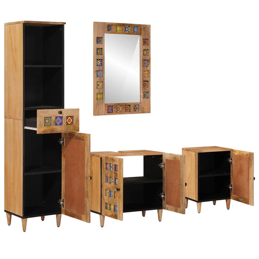 vidaXL Bathroom Furniture Set with Door 4 pcs Natural Solid Mango Wood