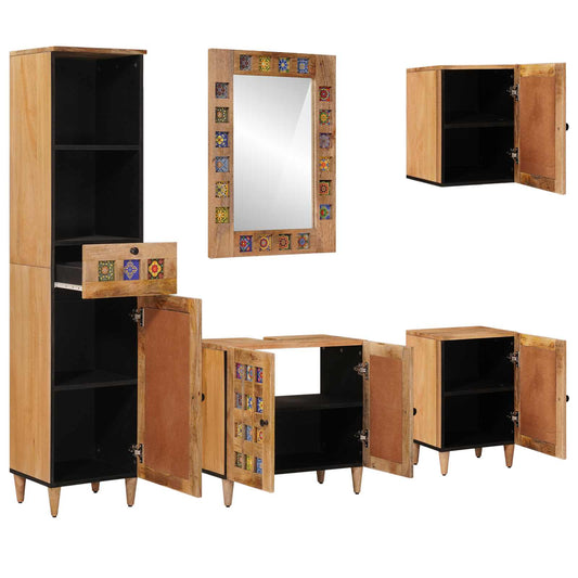 vidaXL Bathroom Furniture Set with Door 5 pcs Natural Solid Mango Wood