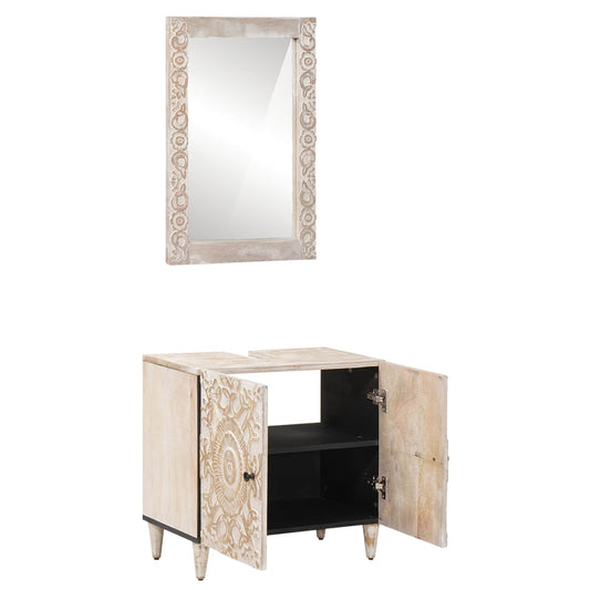 vidaXL Bathroom Furniture Set with Door 2 pcs White Solid Mango Wood