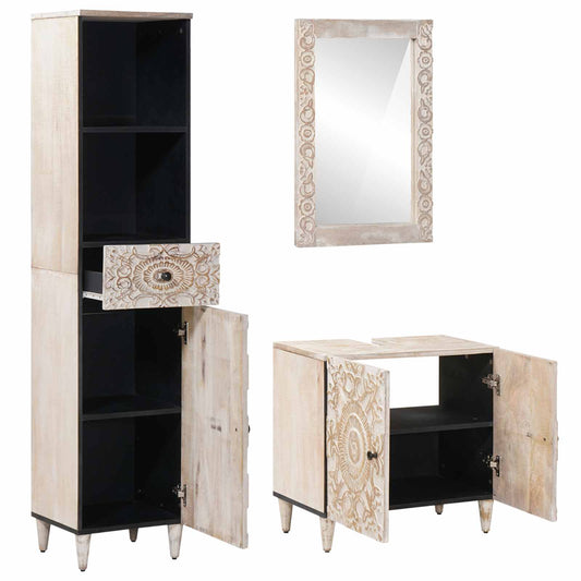 vidaXL Bathroom Furniture Set with Drawer 3 pcs White Solid Mango Wood