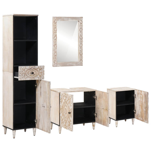 vidaXL Bathroom Furniture Set with Drawer 4 pcs White Solid Mango Wood