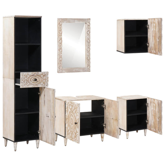 vidaXL Bathroom Furniture Set with Drawer 5 pcs White Solid Mango Wood
