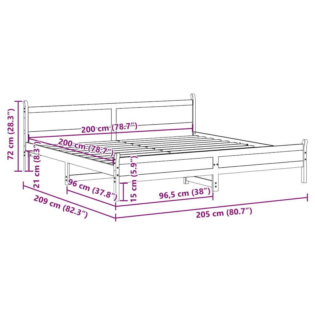 vidaXL Bed Frame without Mattress Wax Brown 200x200 cm Solid Wood Pine